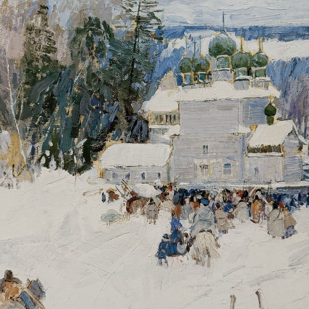 Leon Gaspard Vintage Art Print Marche Du Paretchy Winter Scene 29x22” - Picture 9 of 12